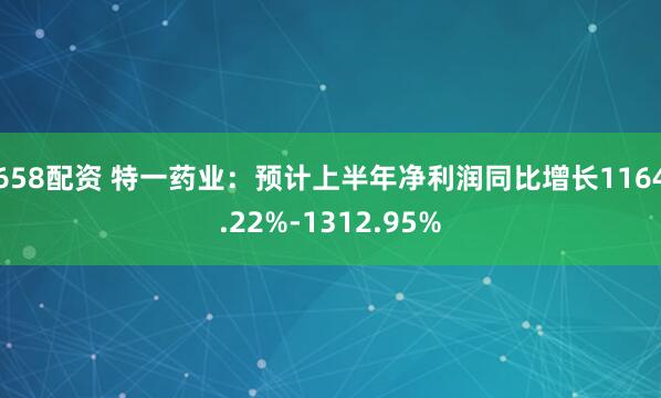 658配资 特一药业：预计上半年净利润同比增长1164.22%-1312.95%